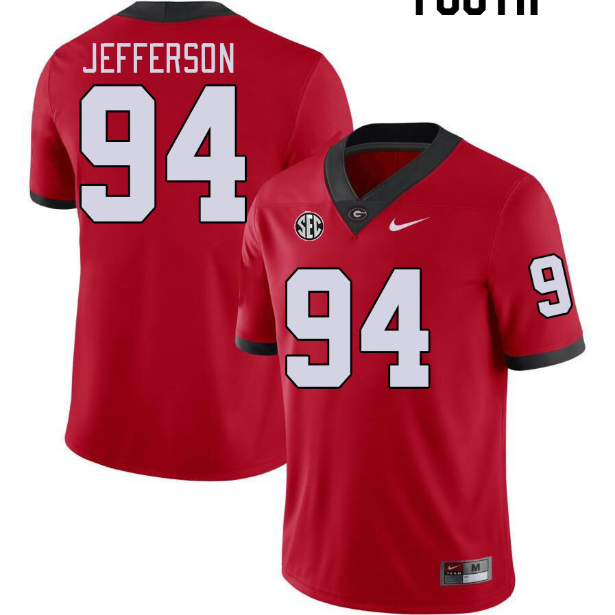 Youth #94 Jonathan Jefferson Georgia Bulldogs College Football Jerseys Stitched-Red